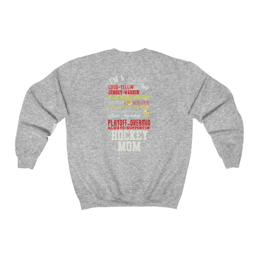 Mom Support Back Print Hockey Graphic Crewneck Sweatshirt