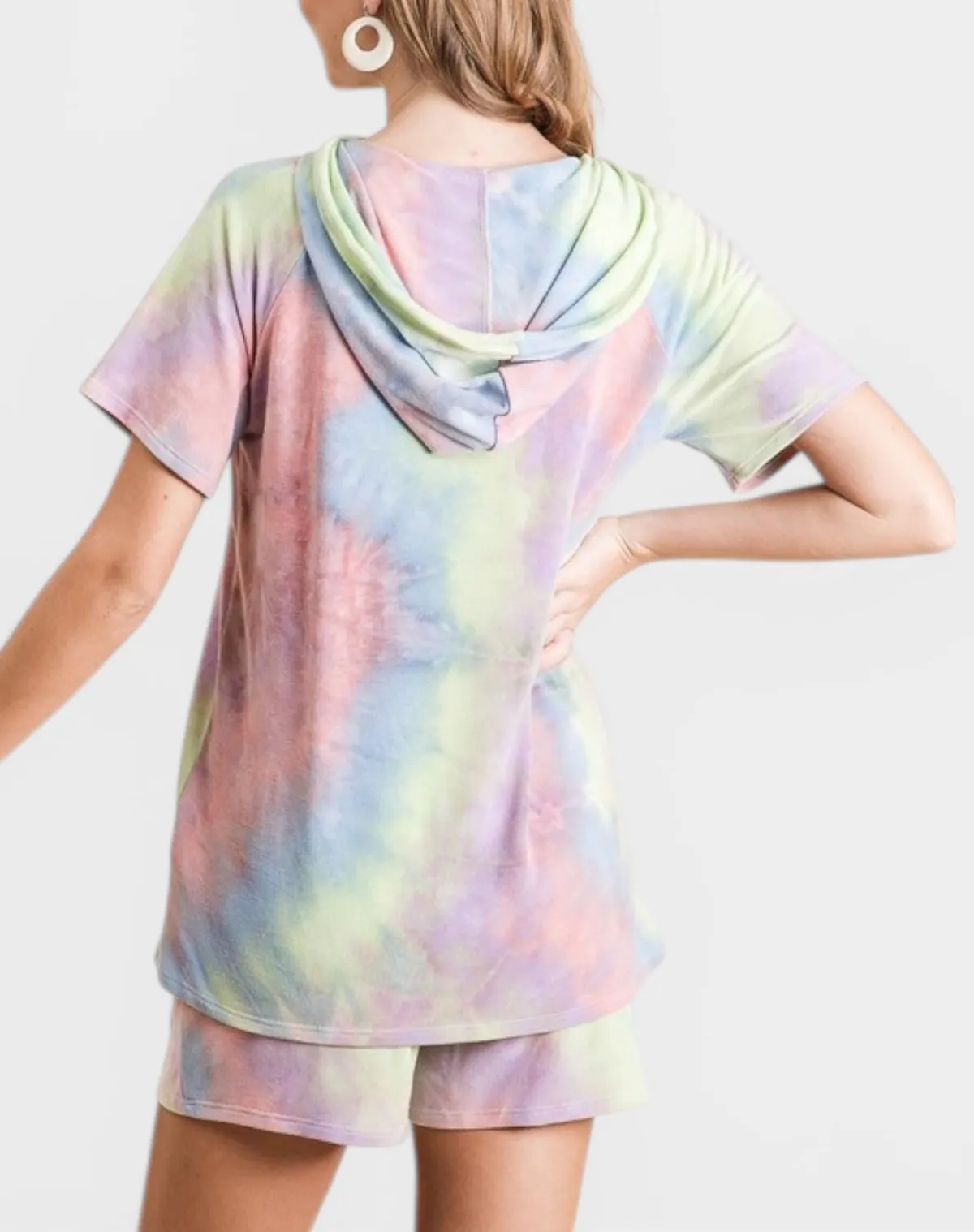 Tie-Dye Hooded Top Shorts Set