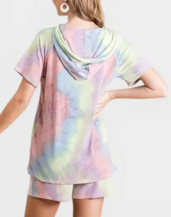 Tie-Dye Hooded Top Shorts Set