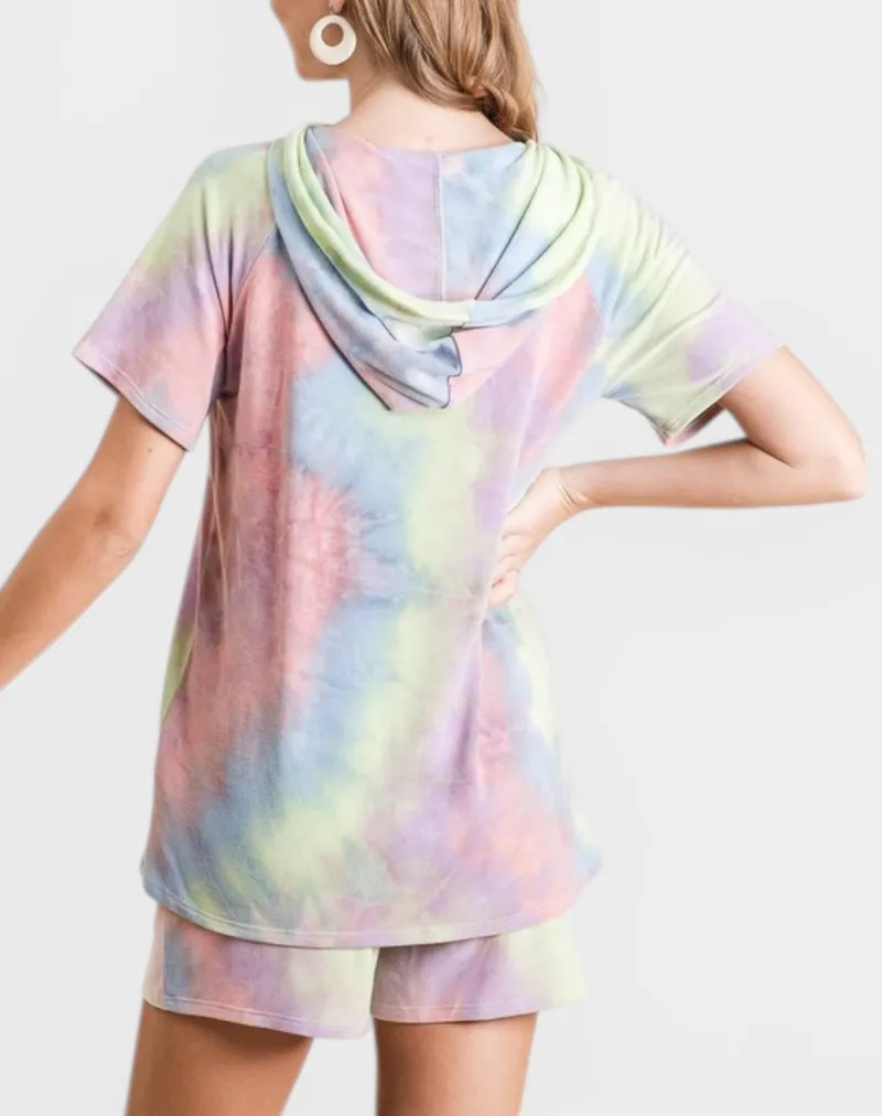 Tie-Dye Hooded Top Shorts Set