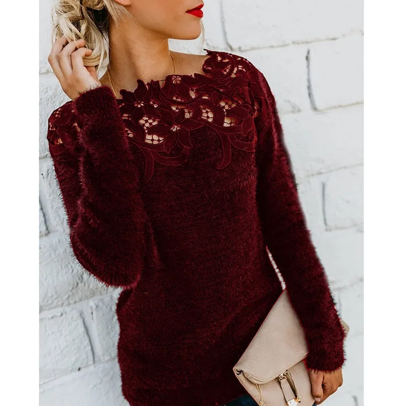Feminine Long-Sleeve Winter Knit Sweater