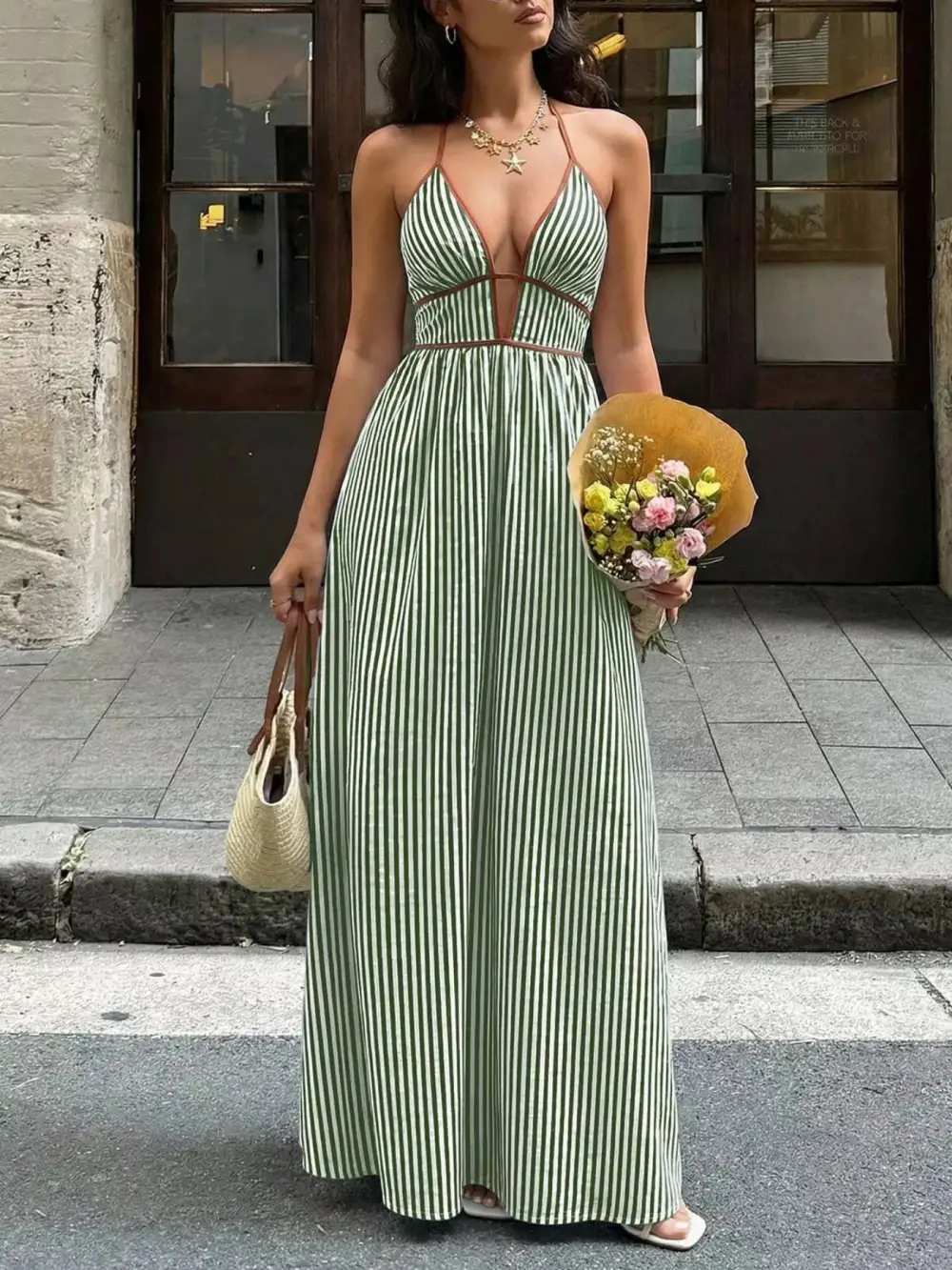 Classic Smocked Halter Striped Maxi Dress