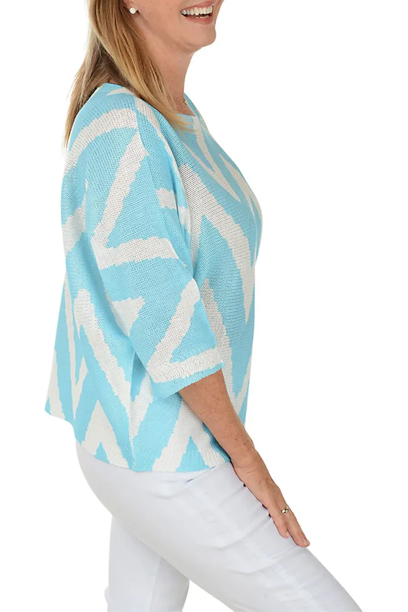 Blue Zig Zag 3/4 Sleeve Lightweight Sweater