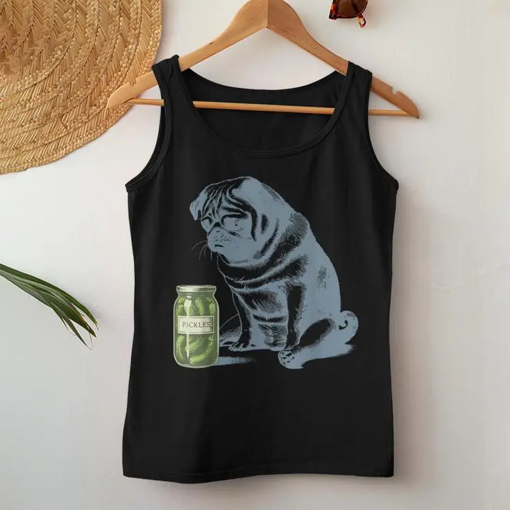 Vintage Sad Pug With Pickles Women Tank Top