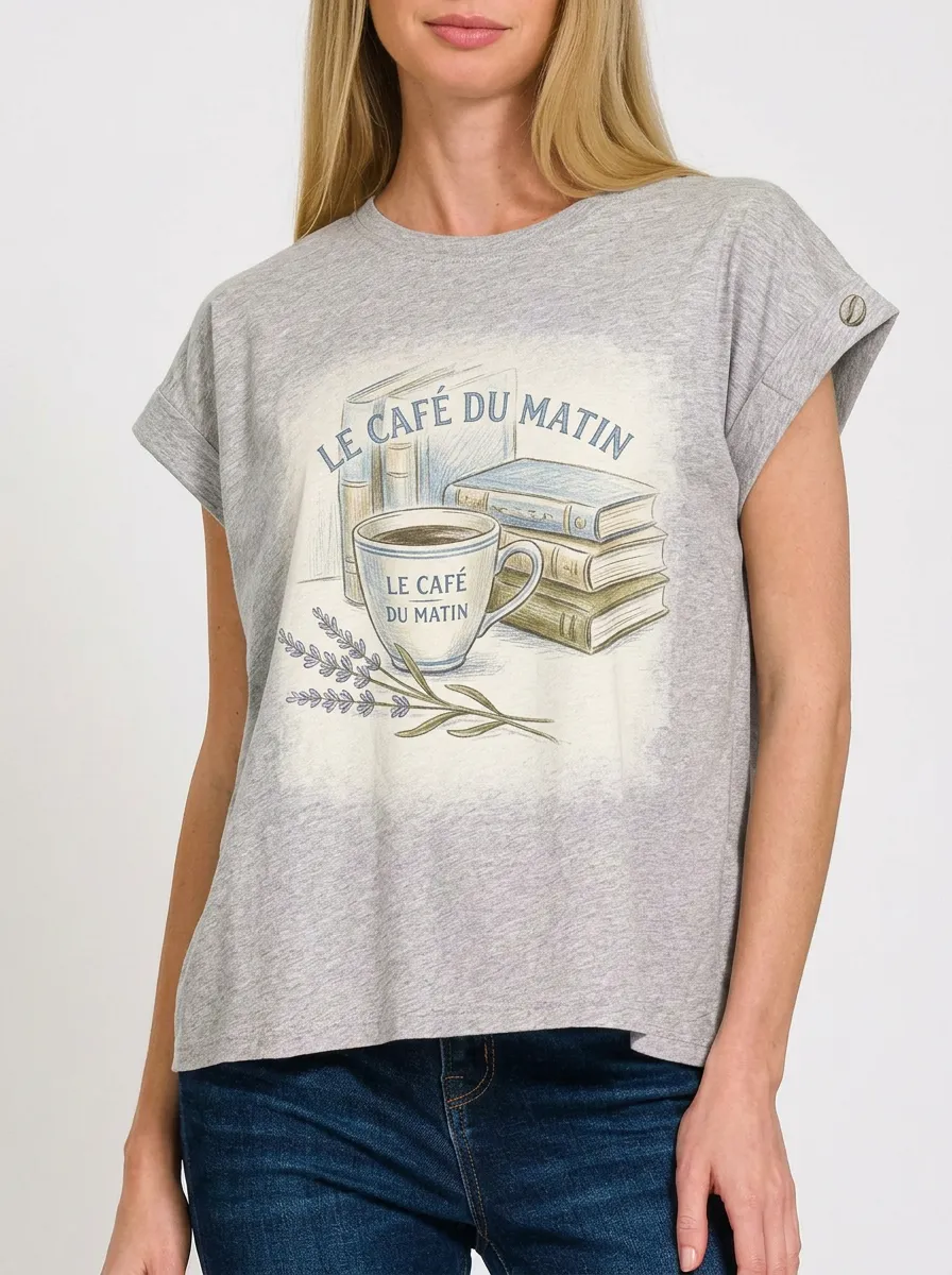 Women's Coffee Book Lover Lavender Printed T-shirt