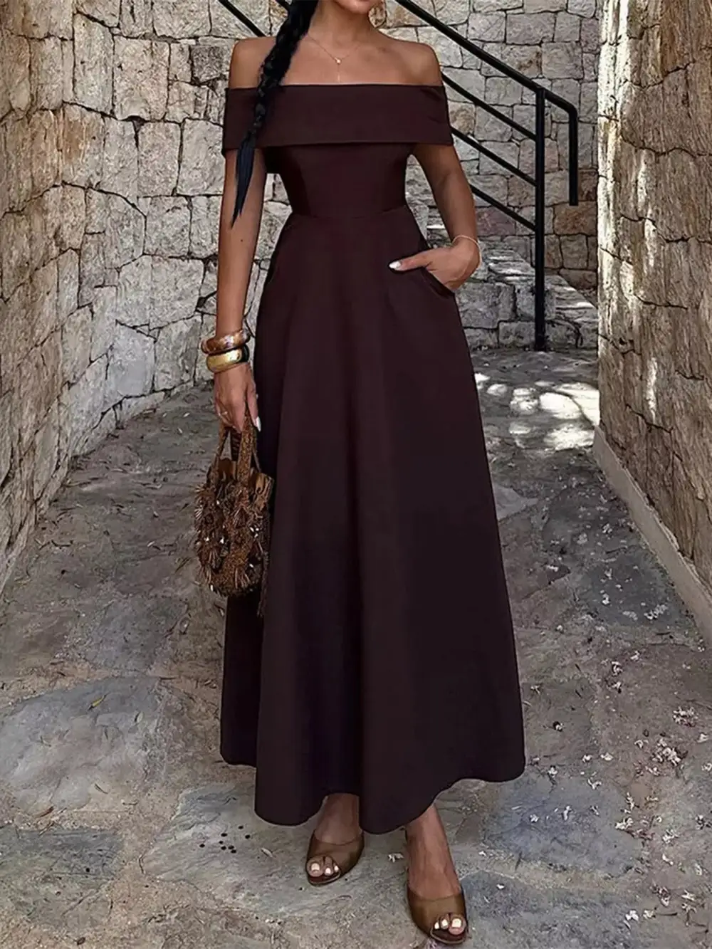 Off Shoulder A Line Maxi Dress