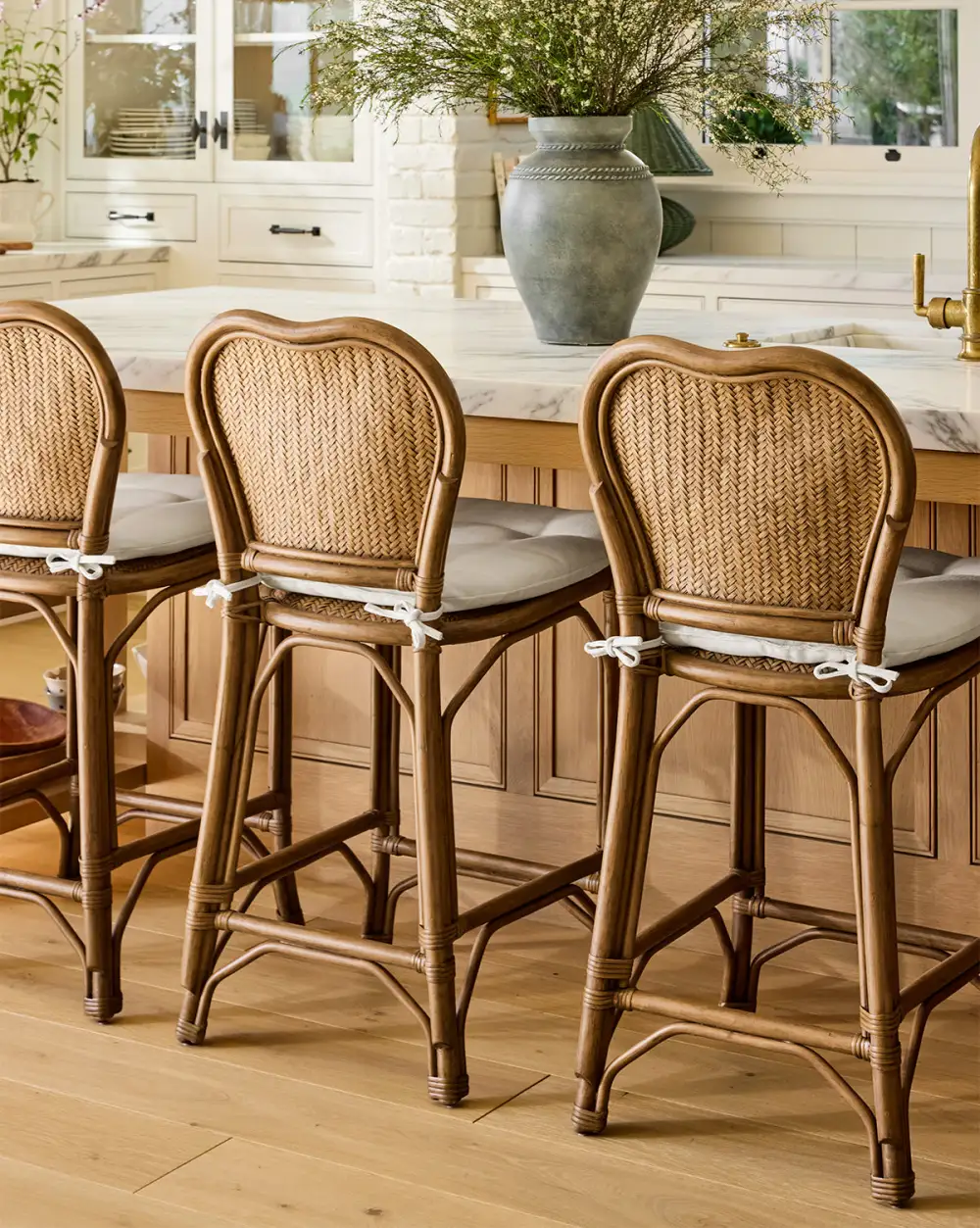 Upholstered Rattan Counter Stool