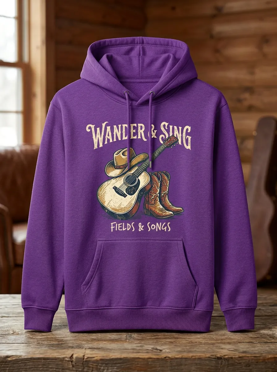 Rustic Guitar Unisex Country Music Printed Hoodie