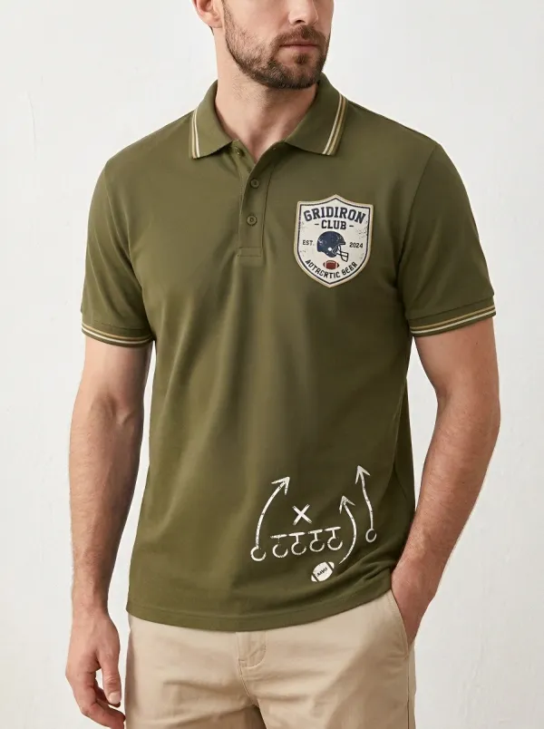 Men's Football Fan Gridiron Club Playbook Graphic Polo Shirt