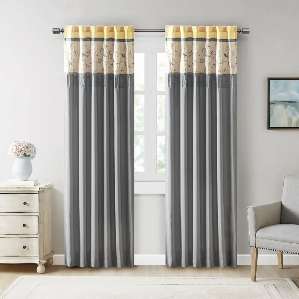 Room Darkening Polyester Floral Back-Tab Curtain Panel