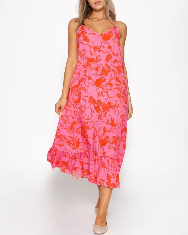 Pink Floral Print Maxi Dress