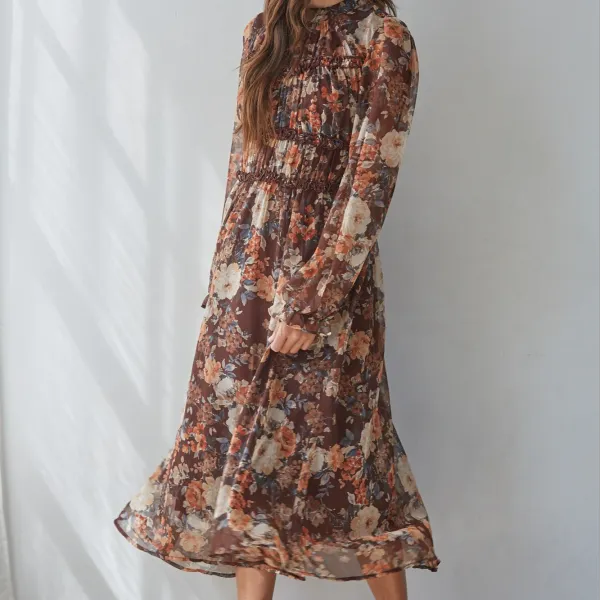 Floral Ruffle Detail Long Sleeve Dress