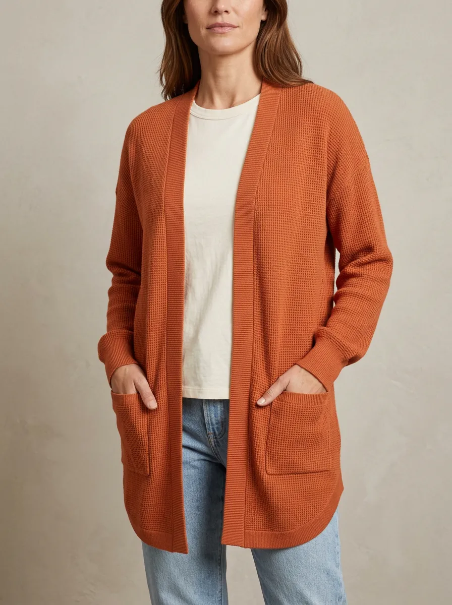 Casual Waffle-Knit Knit Cardigan