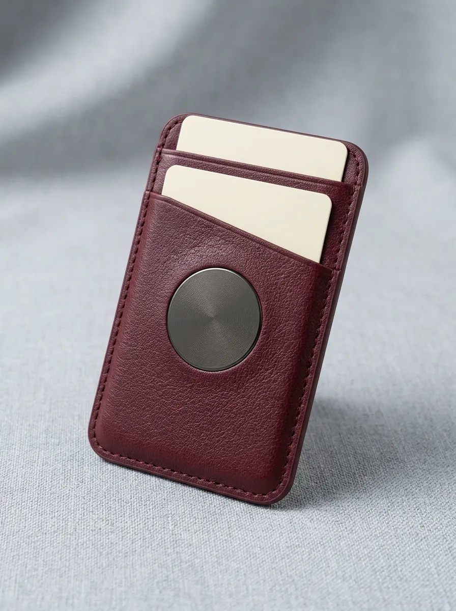 Burgundy Leather Magnetic Phone Card Sleeve