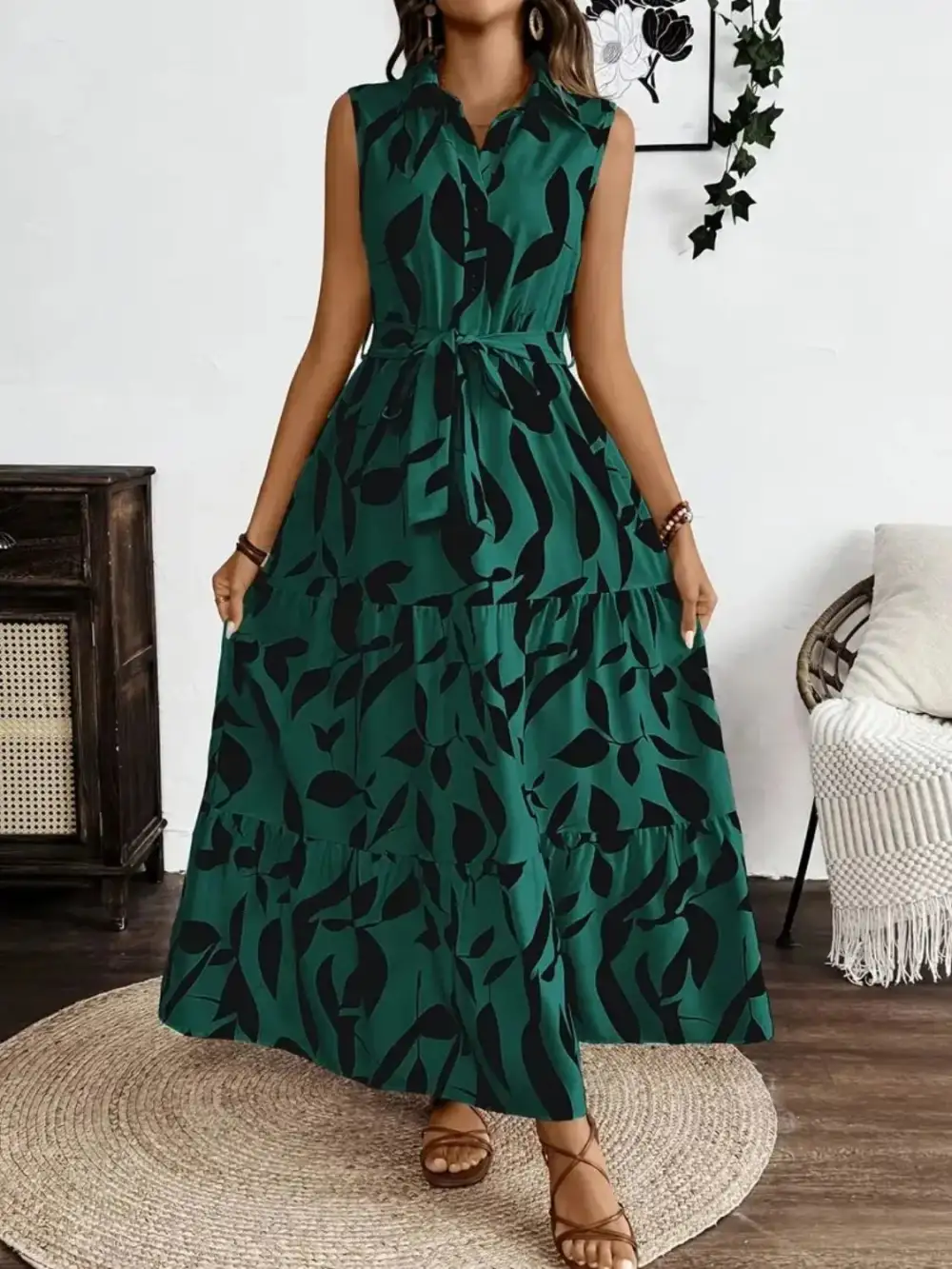 Textured Tie Detail Maxi Dress