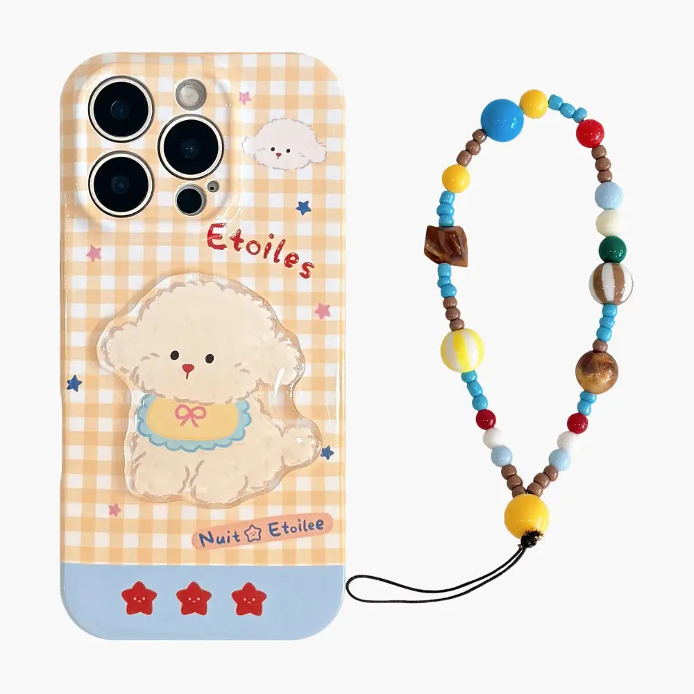 Puppy Dog Wrist Strap Beaded Wristlet Phone Case