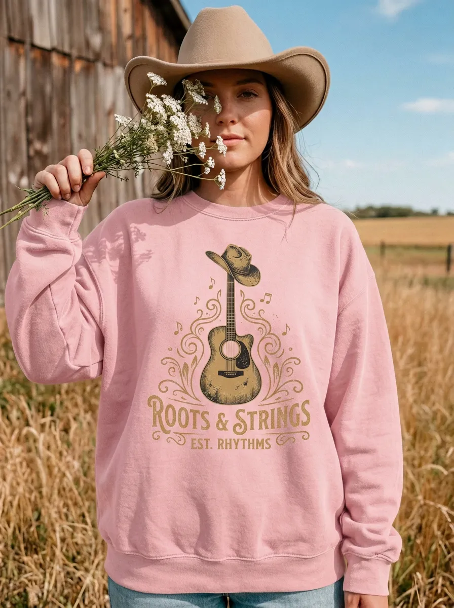 Western Music Cowboy Hat Guitar Design Crewneck Sweatshirt