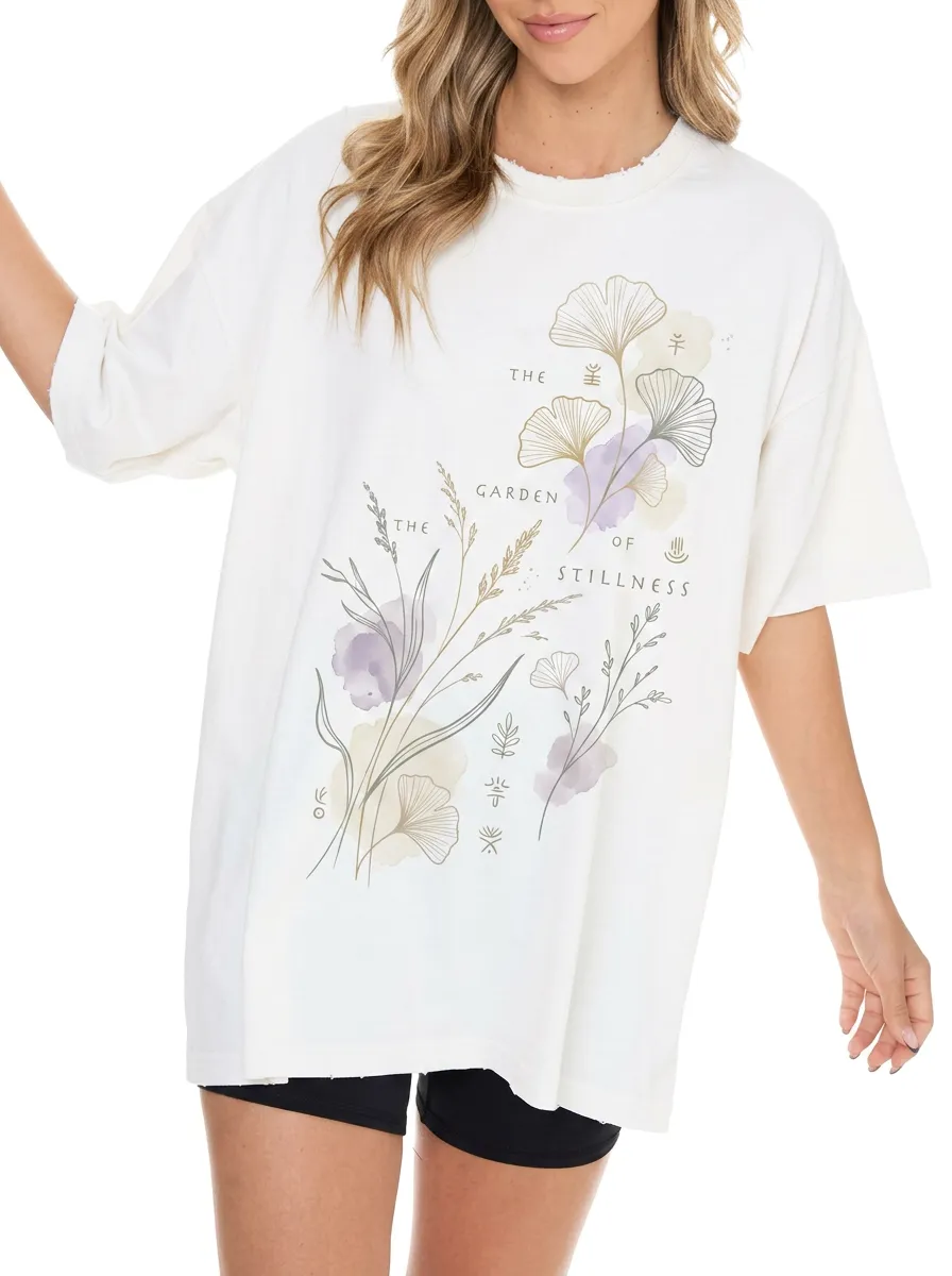 Women's Botanical Garden Stillness Ginkgo Leaf Printed T-shirt