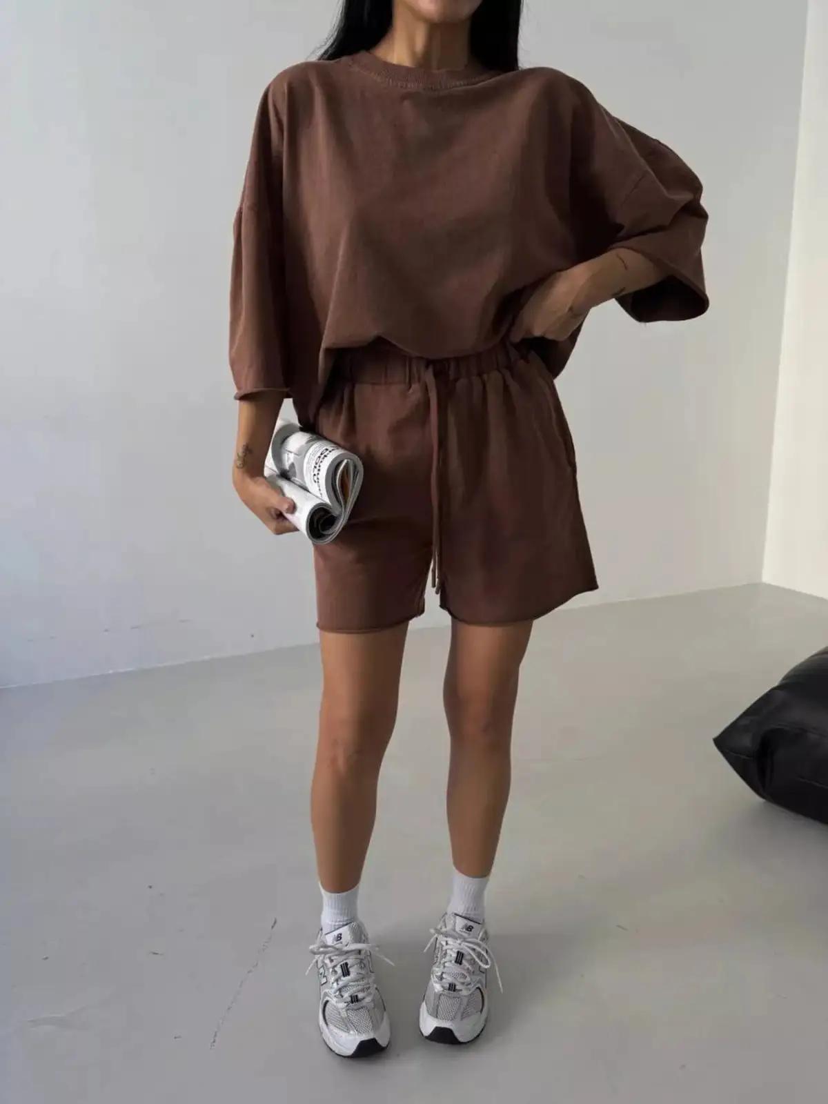 Relaxed Refined Drawstring Tee and Shorts Matching Set