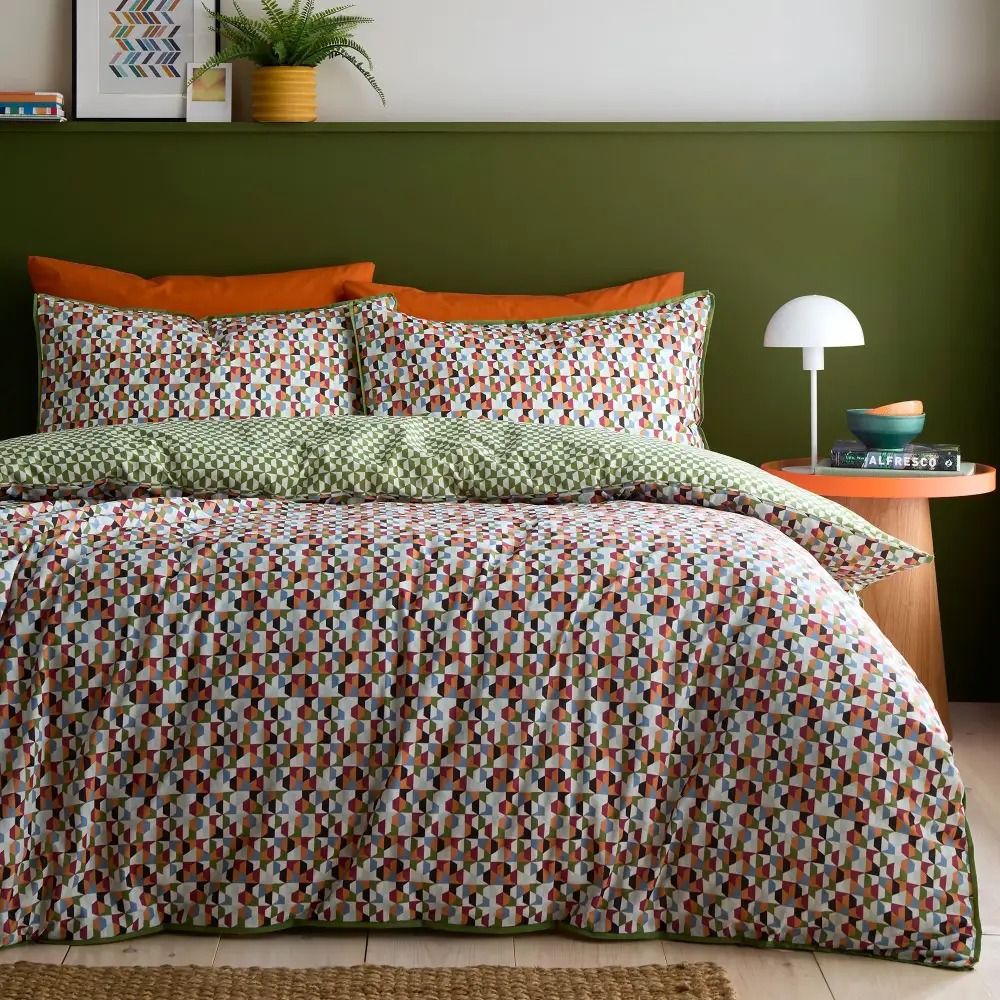 Reversible Geometric Linen Duvet Cover Set