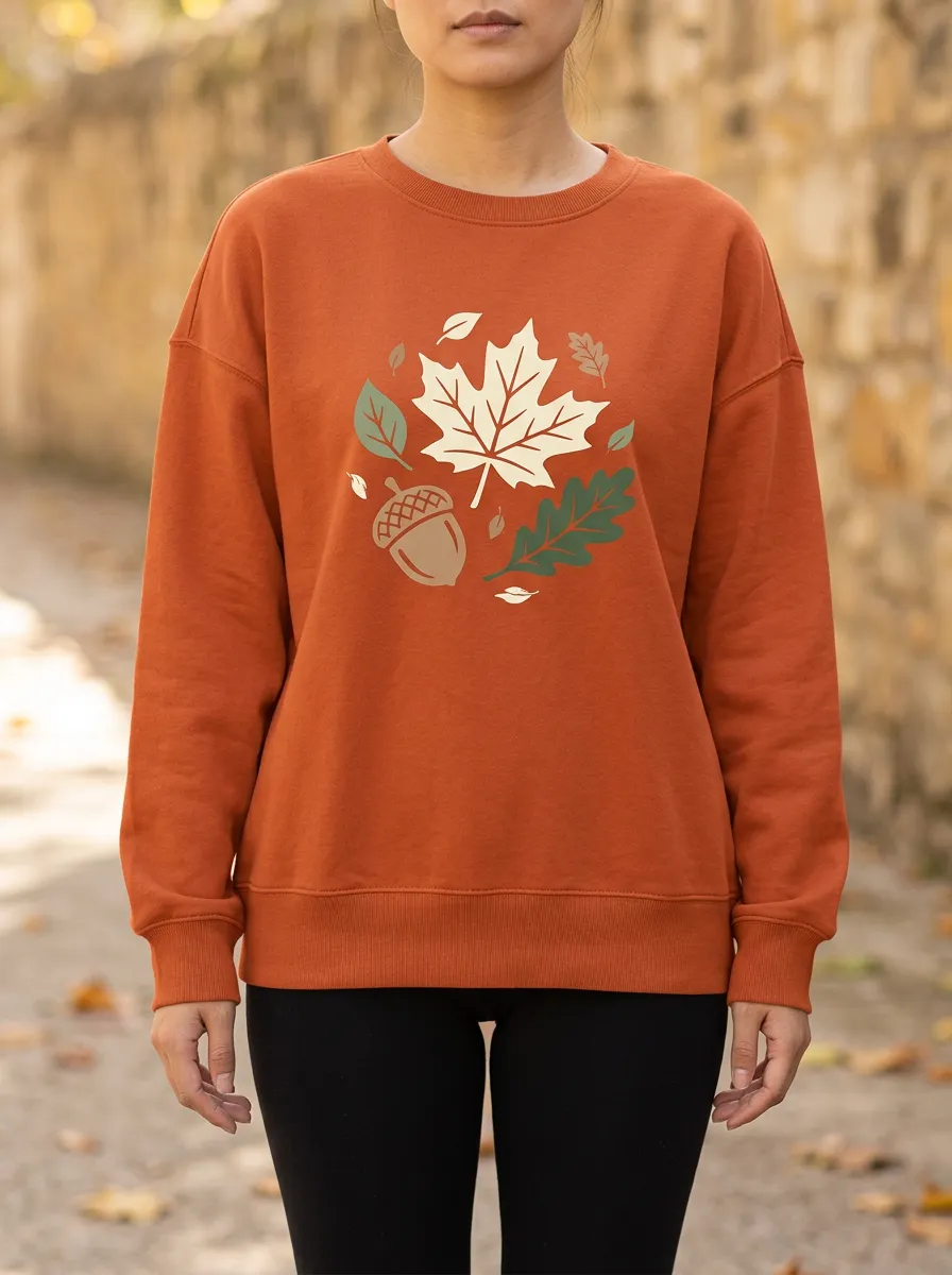 Classic Detail Maple-Leaf Printed Acorn Graphic Sweatshirt