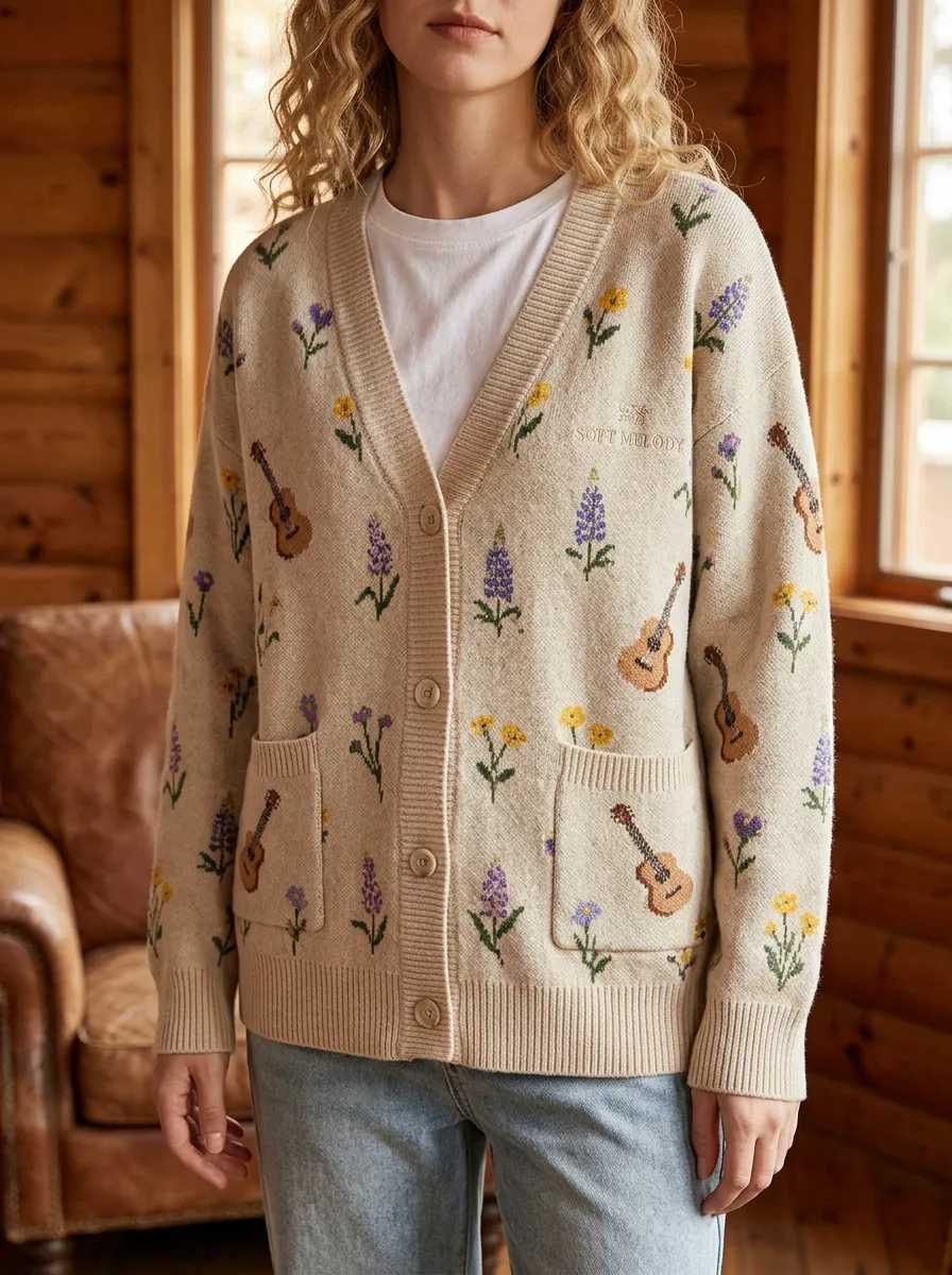 Guitar Women's Country Music Casual Cardigan