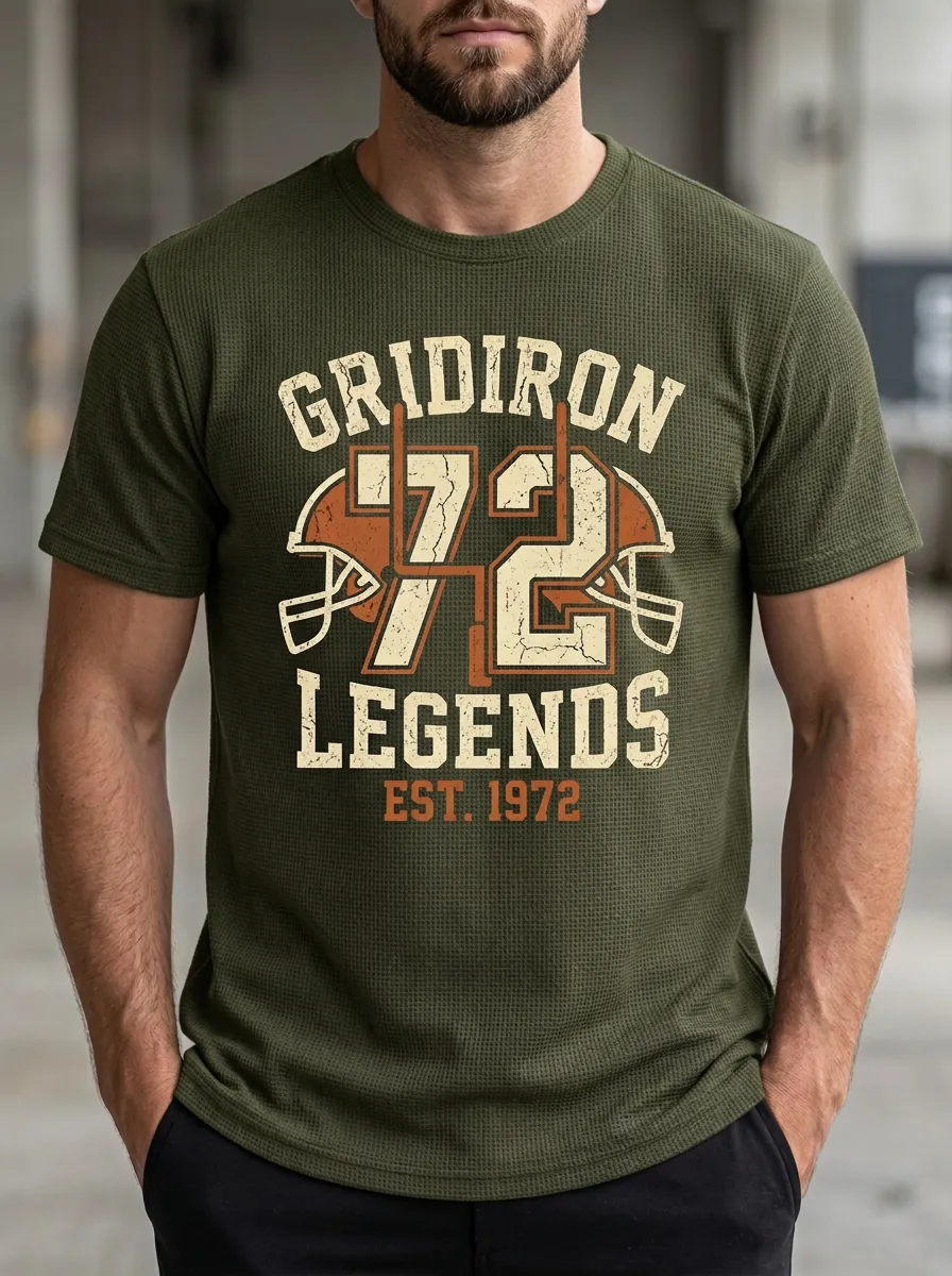Men's Statement Football Gridiron Ball Crew Neck Graphic T-Shirt