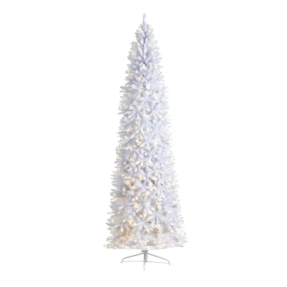 Slim Artificial Christmas Tree with Warm LED Lights and Bendable Branches Decor Arrangement