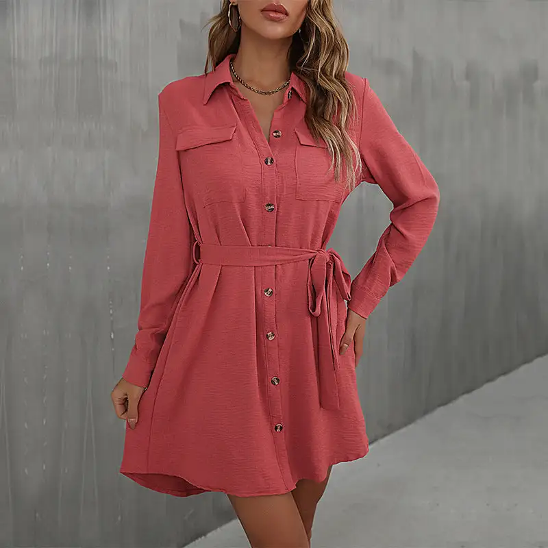 Women's Casual Shirt Belted Dress