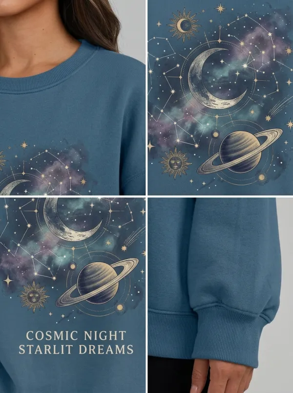 Women's Celestial Space Lover Moon Planet Printed T-shirt