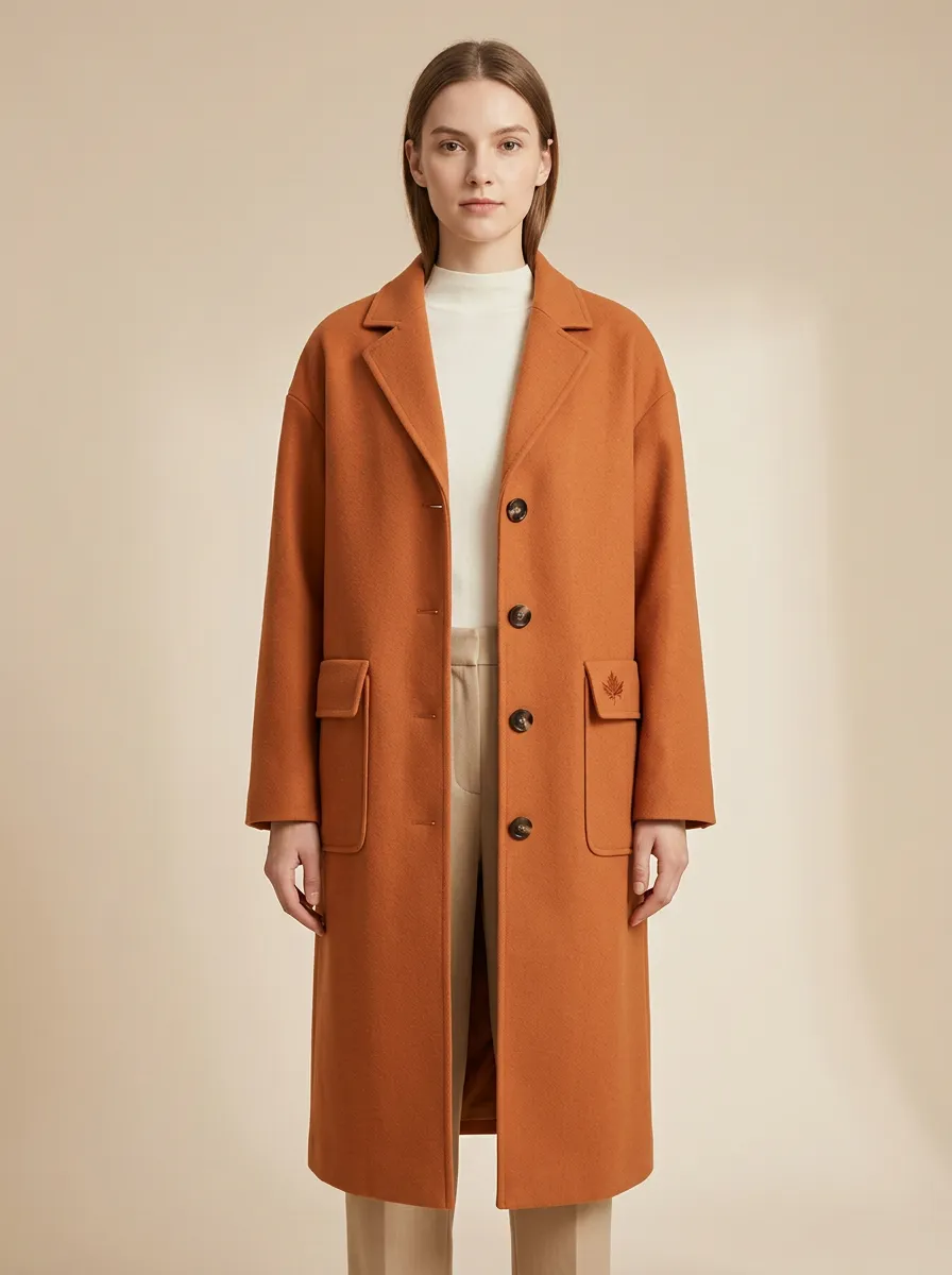 Maple-Leaf Embroidered Leaf-Motif Outerwear Coat