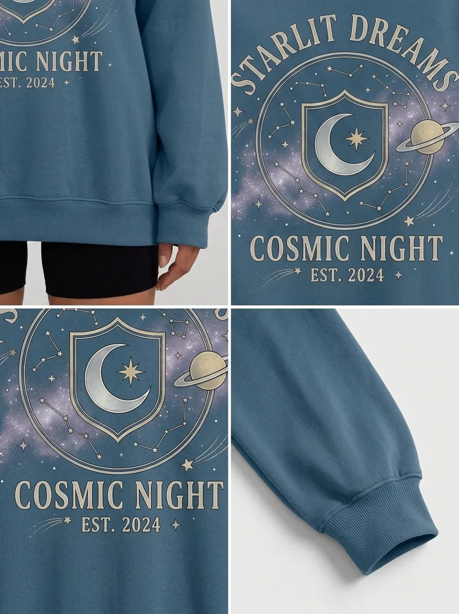 Women's Starlit Dreams Cosmic Night Moon Planet Printed T-shirt