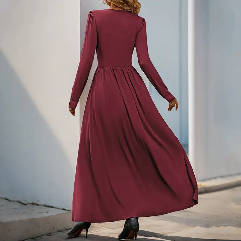 Women's V-Neck Long-Sleeve Slit Bridal Maxi Dress