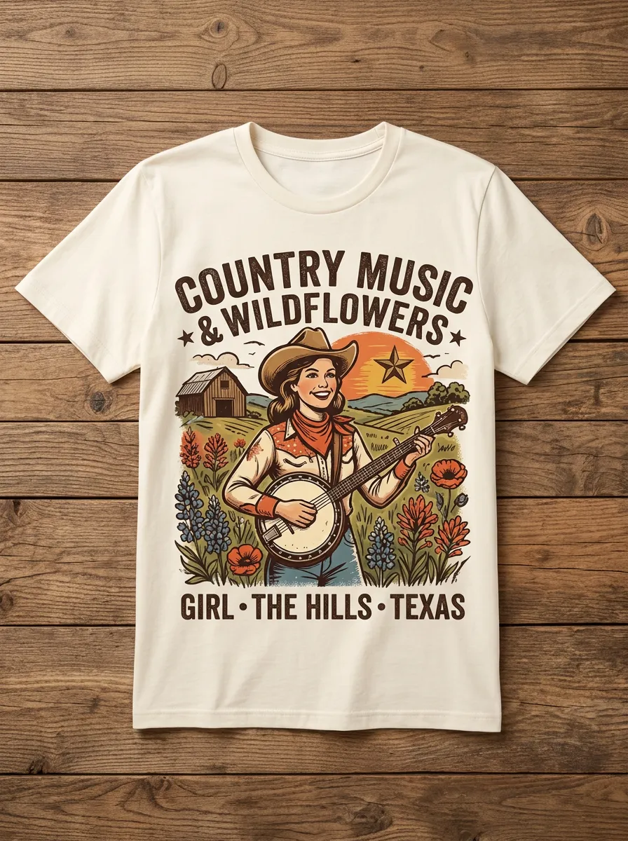 Honky-Tonk-Inspired Country Music Crewneck T-Shirt