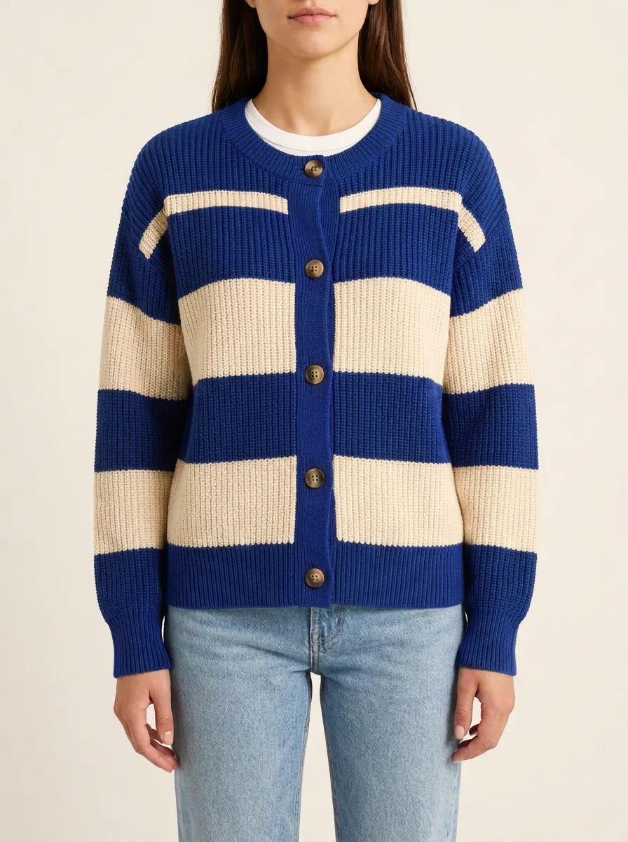 Classic Sport Distinctive Rugby Striped Knit Cardigan