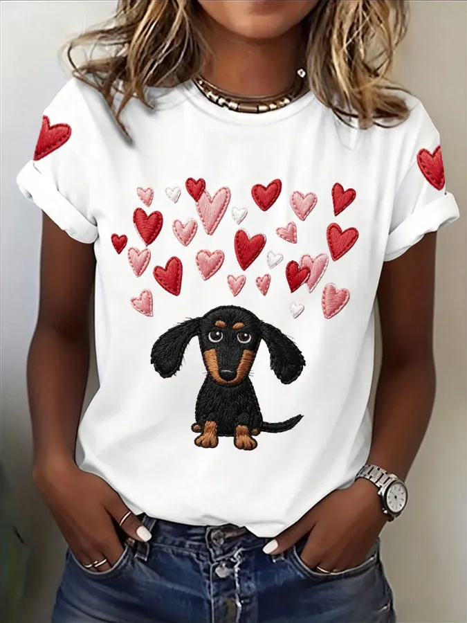 Women's Cute Dachshund Printed T-shirt