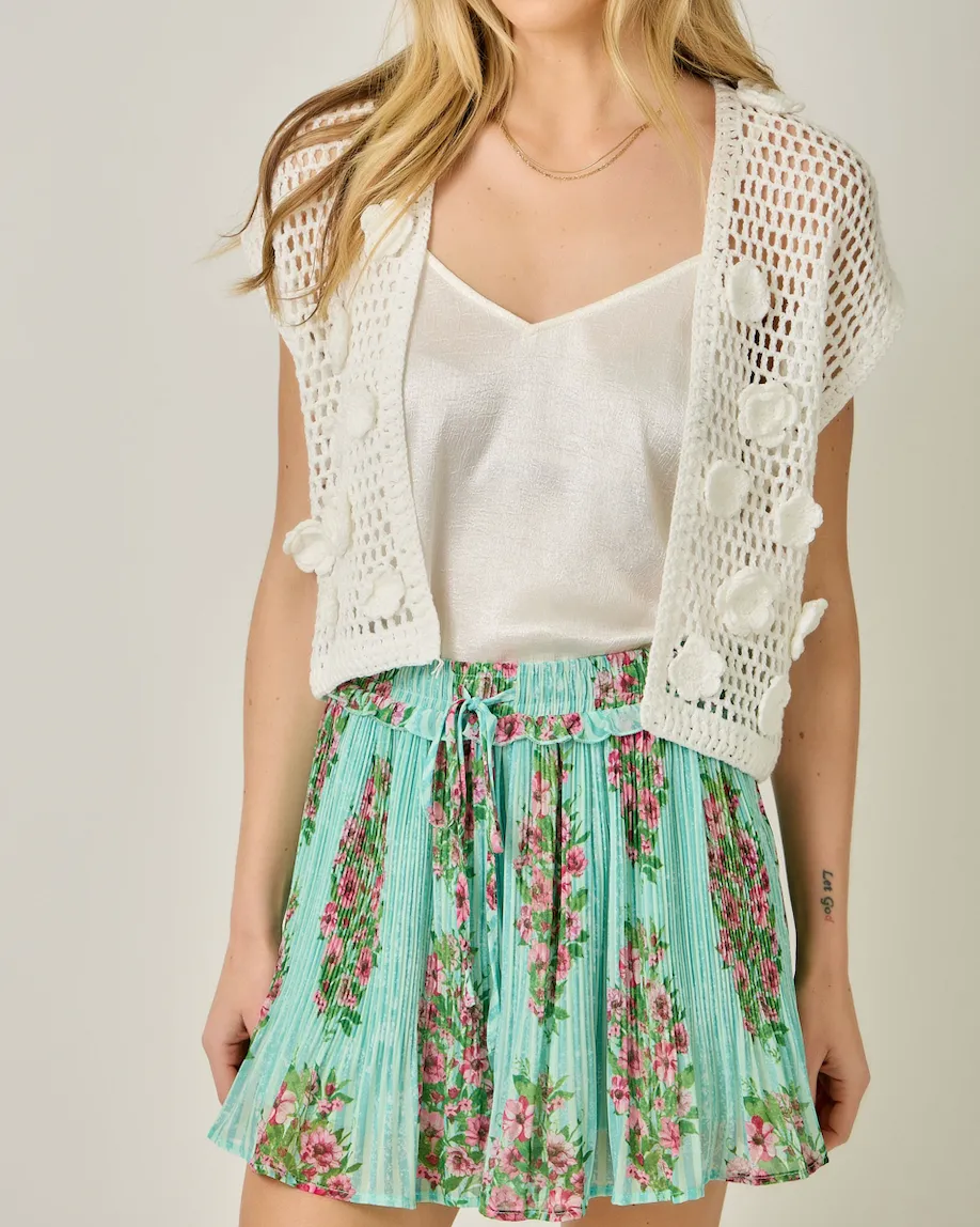 Crochet Floral Open Front Cardigan