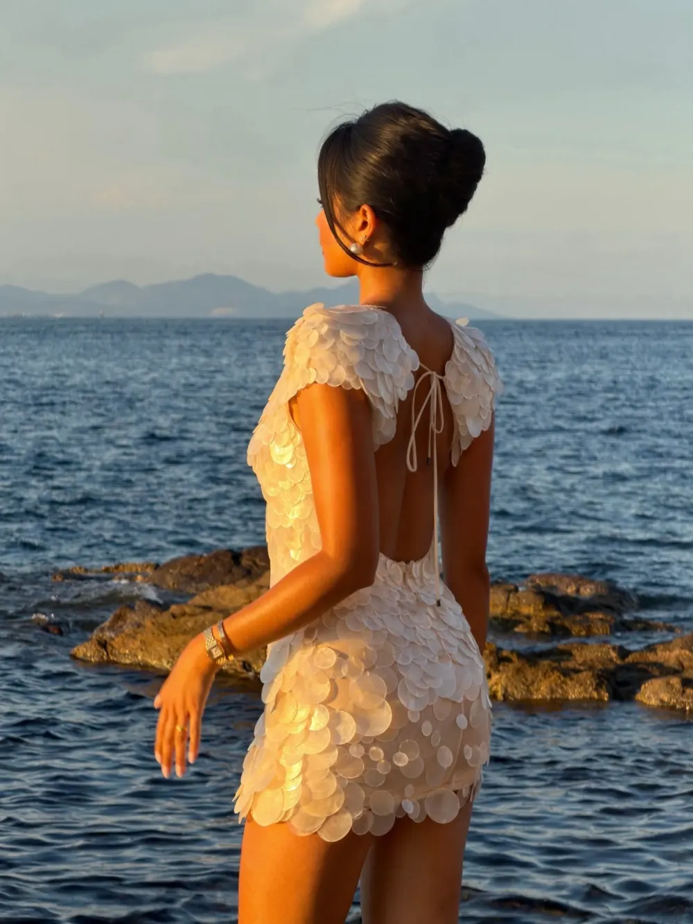 Lunaria Shell Disc Mini Dress in Ivory