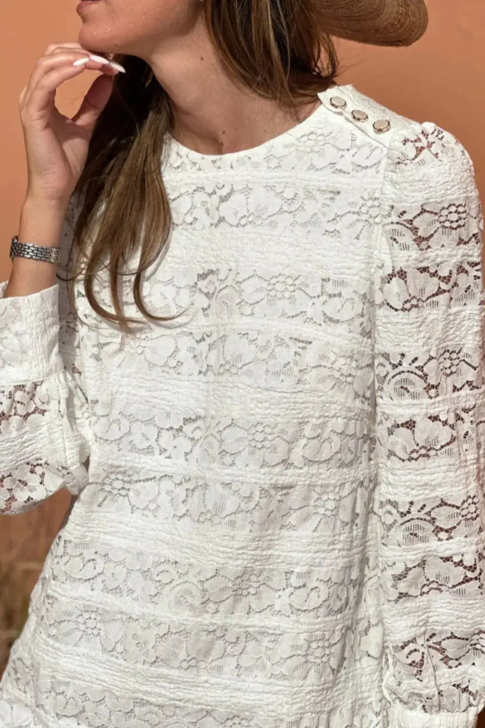 Balanced Detail Lace Long Sleeve Mini Dress