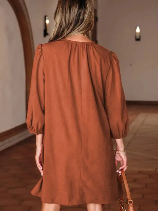 Corduroy Split Neck Mini Dress