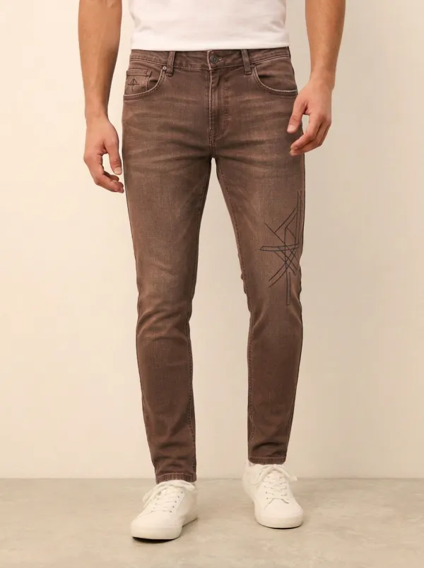 Men's Geometric Line-Art Graphic Stretch Jeans