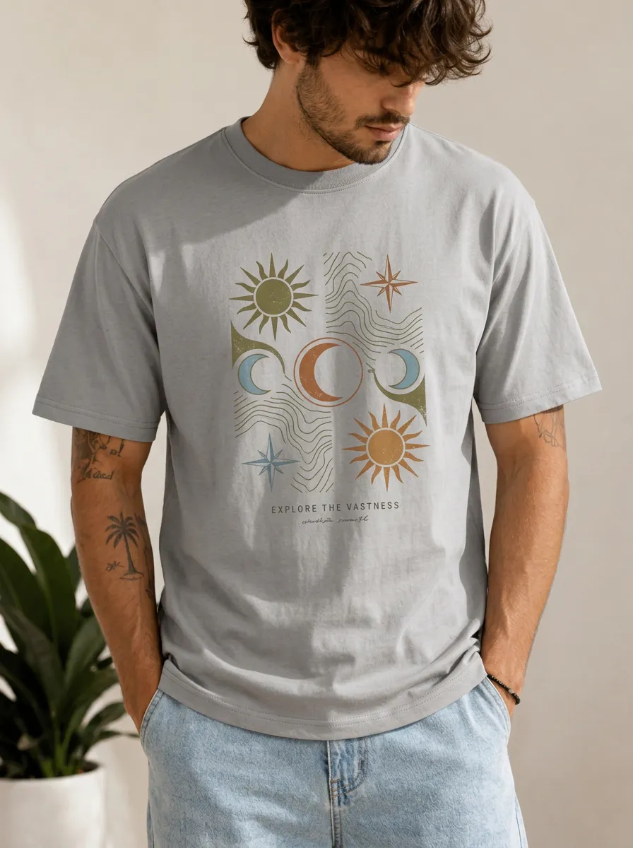 Men's Celestial Sun Moon Graphic T-Shirt