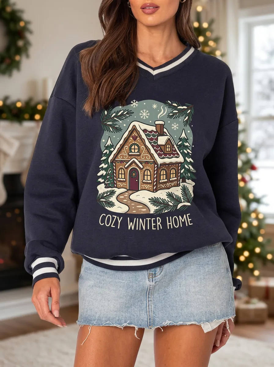 Christmas Gingerbread House Cozy Winter Home Print Sweatshirt