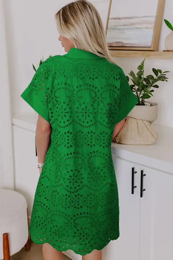 Street Ready Eyelet Detail Embroidered T-Shirt Mini Dress