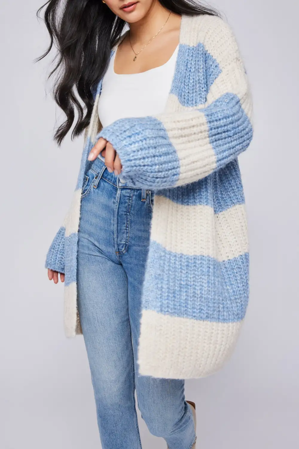 Striped Ribbed Oversized Relaxed Cardigan