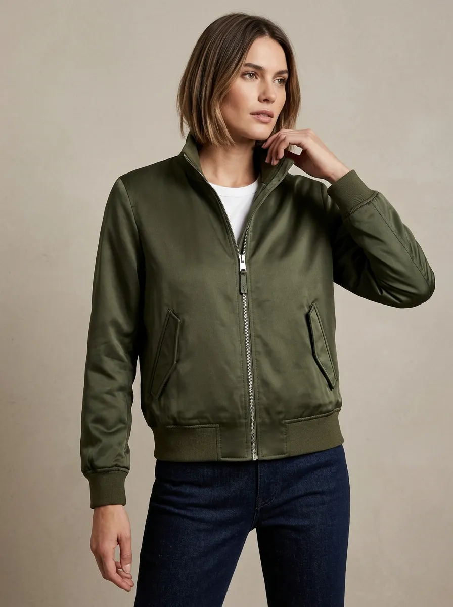 Bomber Zip-Front Denim-Style Women's Casual Jacket
