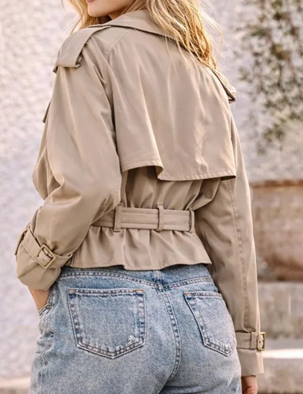 Double Breasted Belted Cropped Trench Jacket