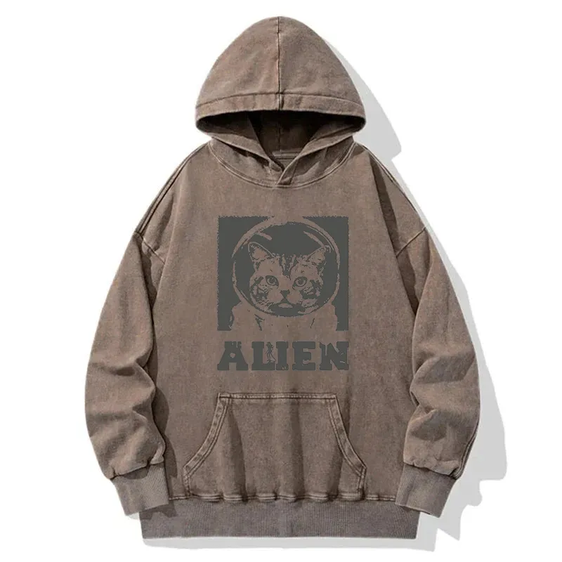 Alien Cat Washed Hoodie