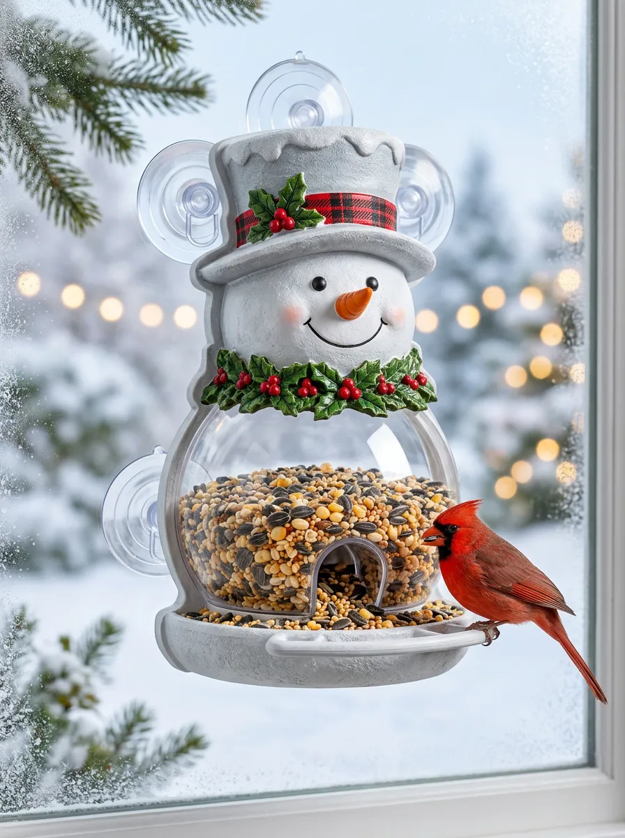 Snowman Window Suction Christmas Bird Feeder