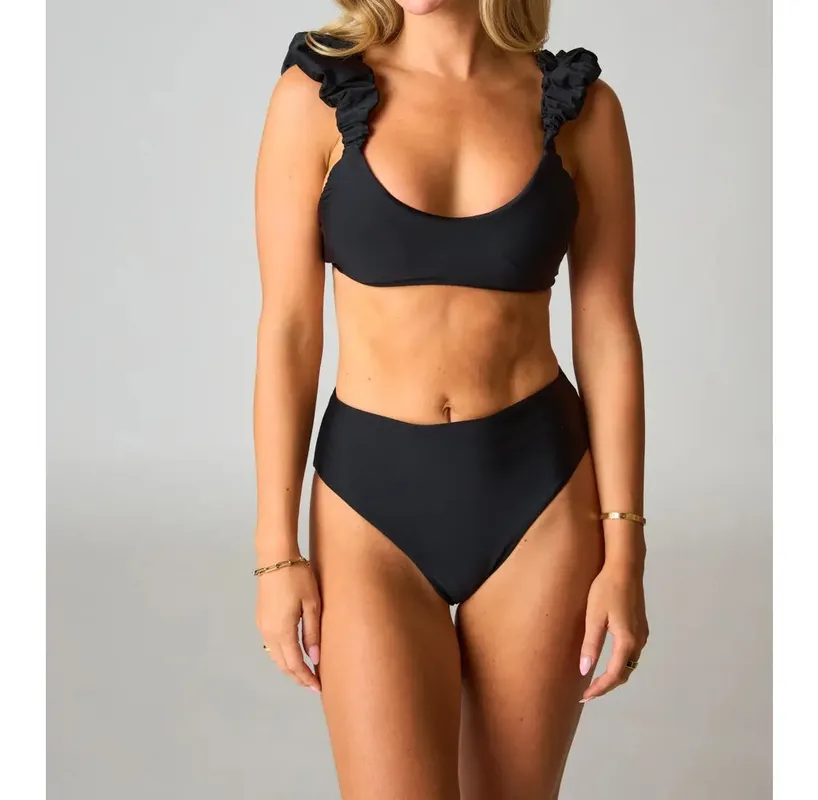 Black Stretch Blend High Rise Swimwear